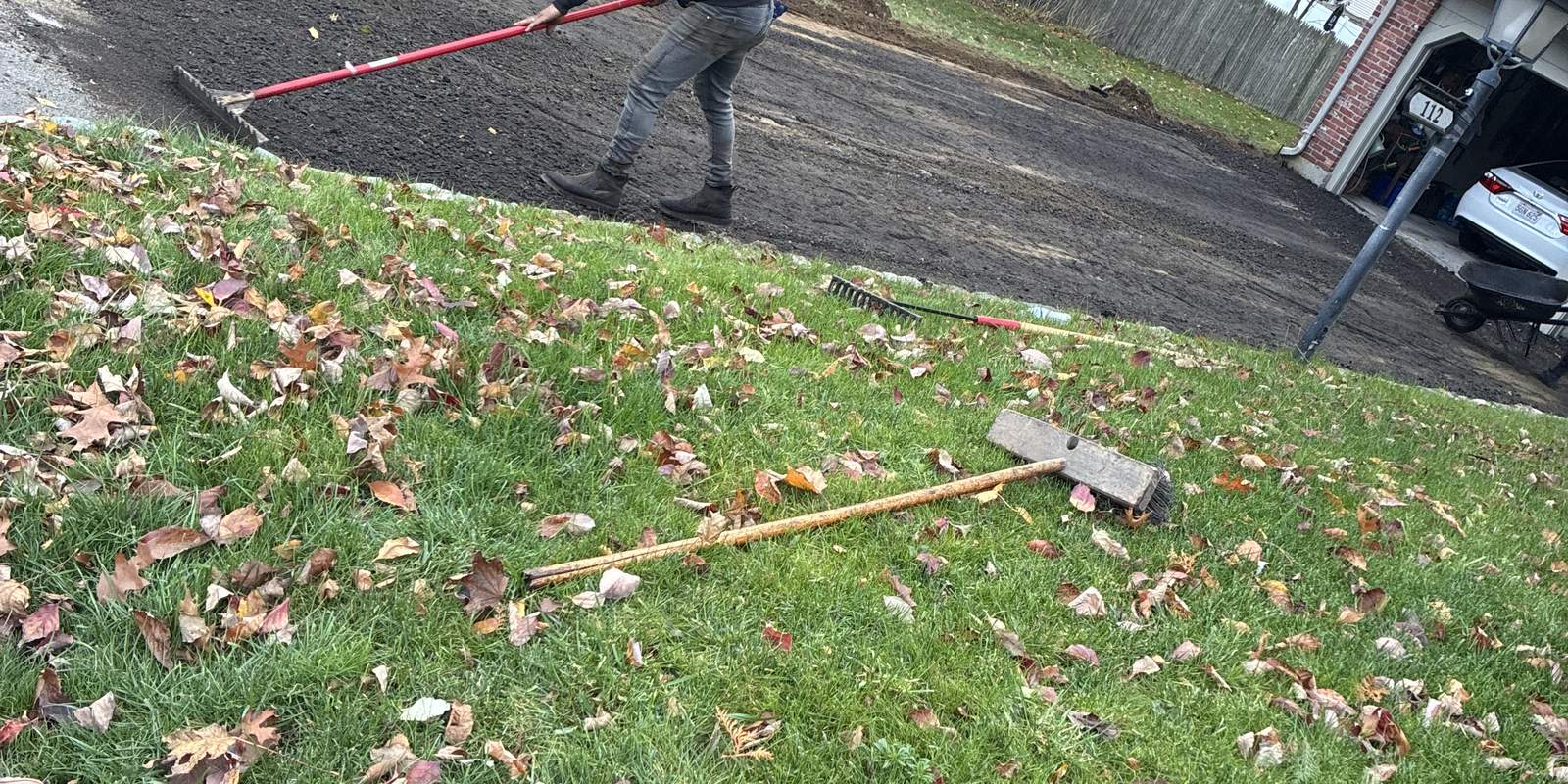 Paving crew at work on a South Shore driveway